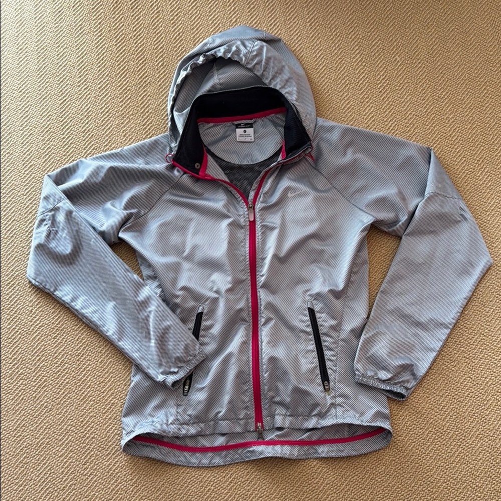 Nike Gray Hooded Jacket with Pink Accents